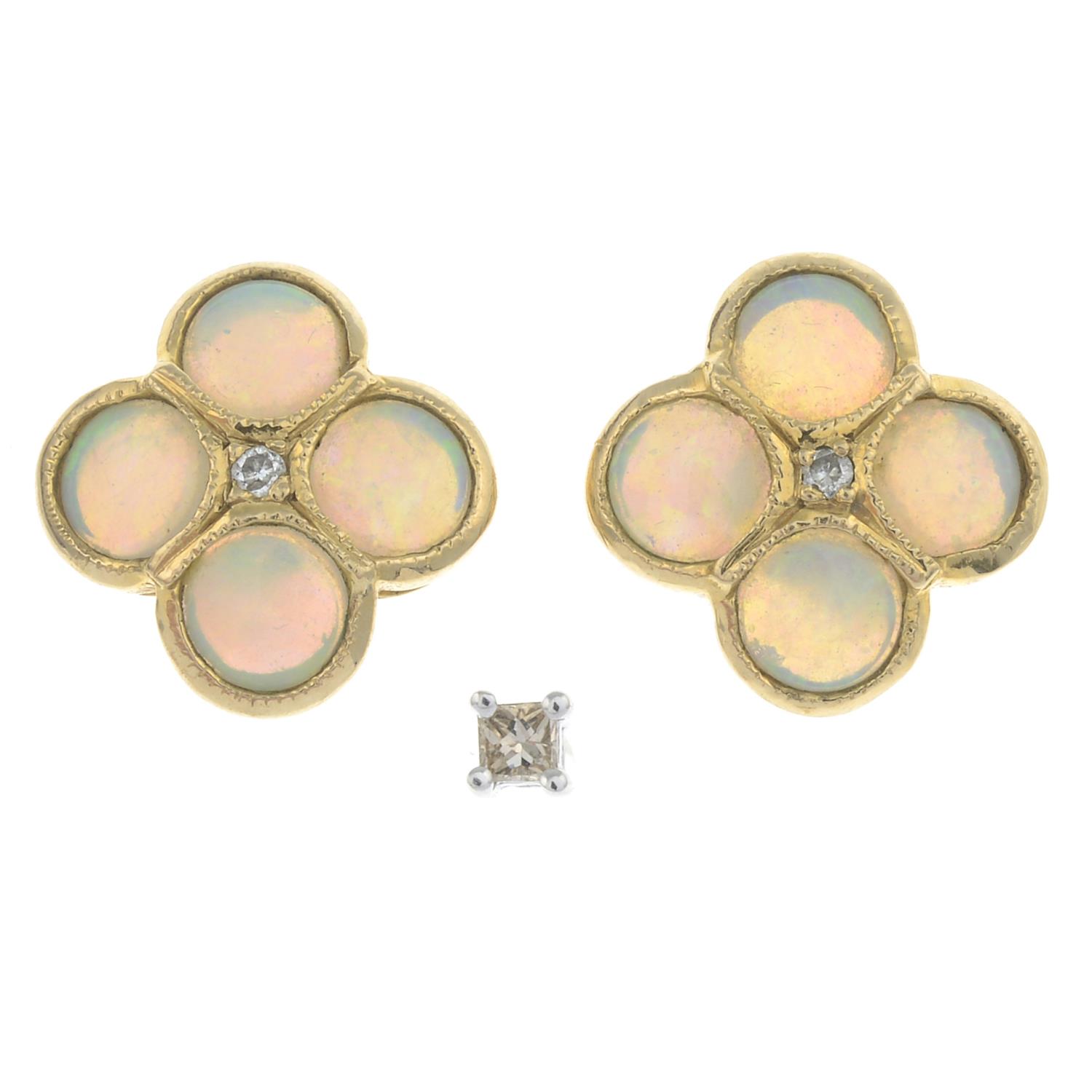 9ct gold opal and diamond stud earrings,