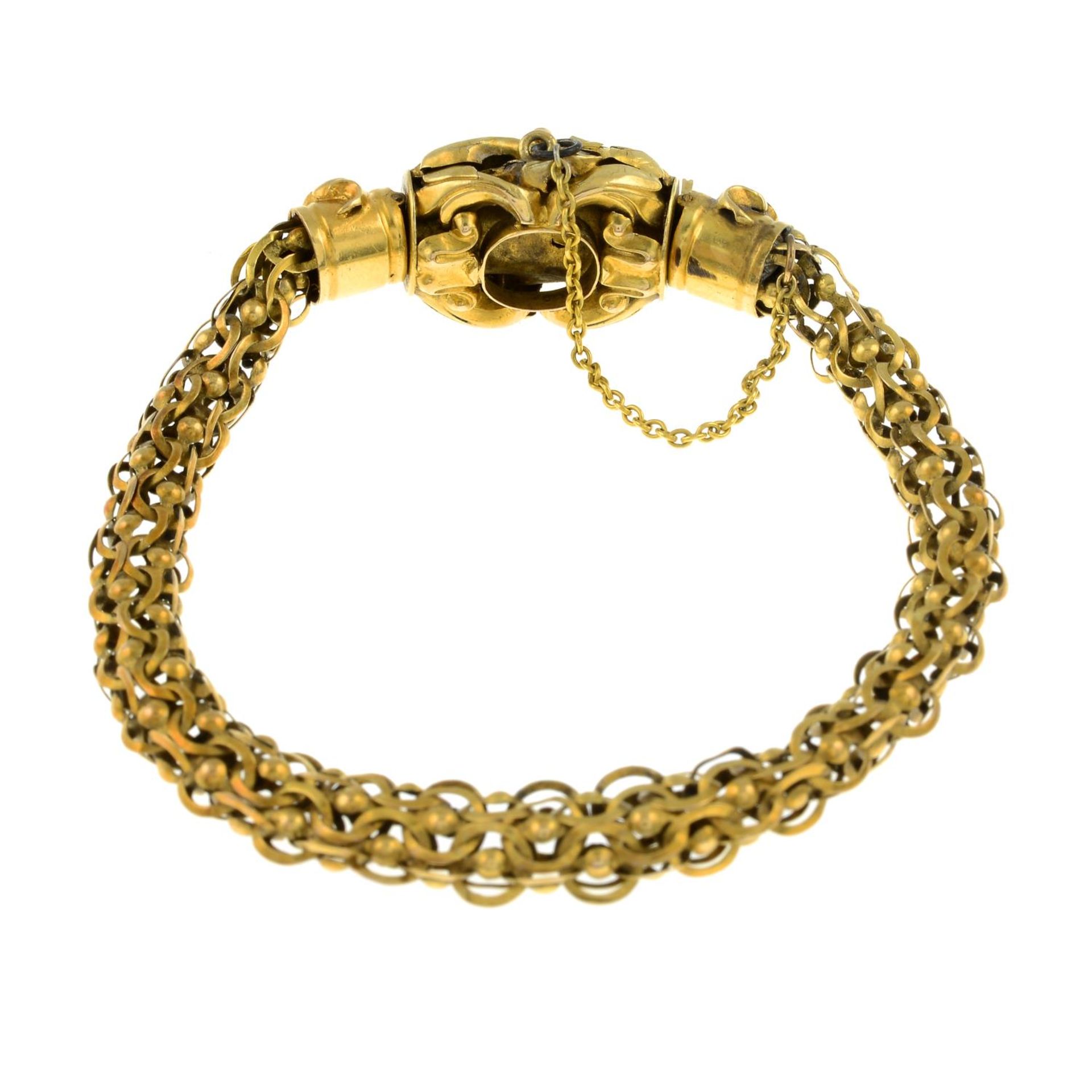 A late 19th century gold pink and yellow gem-set bracelet.One stone deficient.Length 18.8cms. - Bild 2 aus 2