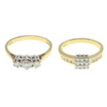 18ct gold diamond three-stone ring,