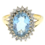 An 18ct gold blue topaz and old-cut diamond cluster ring.Topaz calculated weight 4.07cts ,
