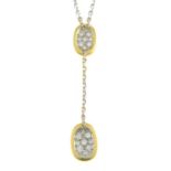 A pave-set diamond bi-colour drop pendant,