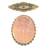 9ct gold shell cameo brooch,