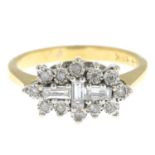 An 18ct gold baguette-cut diamond and illusion-set brilliant-cut diamond dress ring.