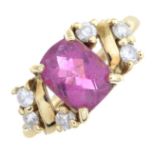 A 9ct gold pink tourmaline and diamond ring.Estimated total diamond weight 0.25ct.