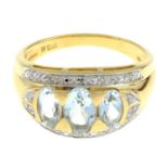 An aquamarine and single-cut diamond ring.Stamped 585.Ring size P.