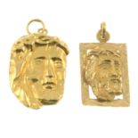 Two gold pendants, each designed to depict a gentleman's portrait.Lengths 2.8 and 3cms.