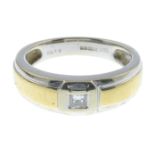 An 18ct gold square-shape diamond single-stone bi-colour ring.Diamond weight 0.15ct,