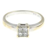An 18ct gold square-shape diamond cluster ring.Total diamond weight 0.20ct,