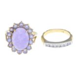 14ct gold jadeite and bluish violet gem cluster ring,