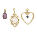 Six 9ct gold gem-set pendants,