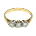 An 18ct gold brilliant-cut diamond three-stone ring.Total diamond weight 0.50ct,