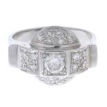 A mid 20th century diamond dress ring.Estimated total diamond weight 0.50ct,