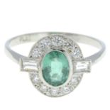 An emerald and vari-cut diamond cluster ring.Emerald weight 0.70ct.