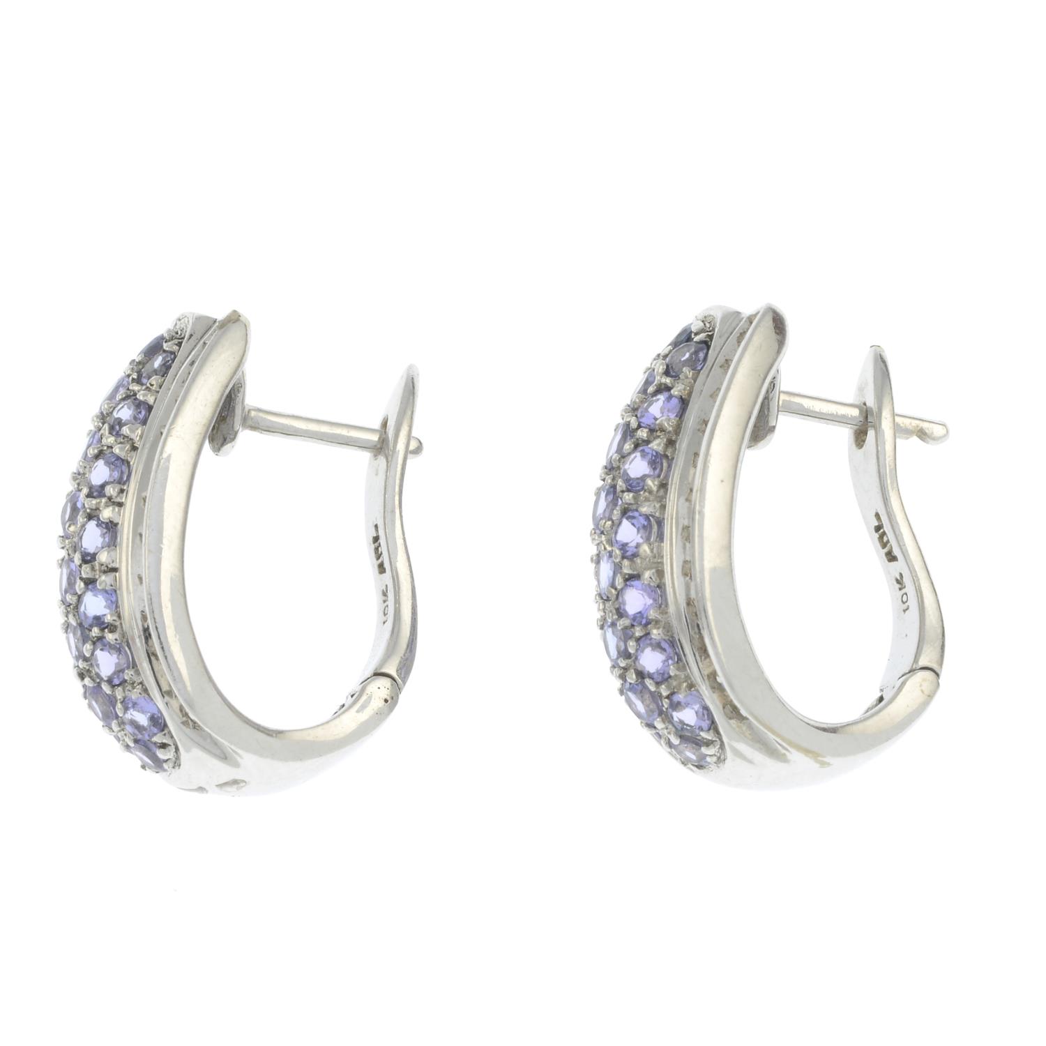 A pair of tanzanite and single-cut diamond earrings.Estimated total diamond weight 0.35ct.Stamped - Image 2 of 2