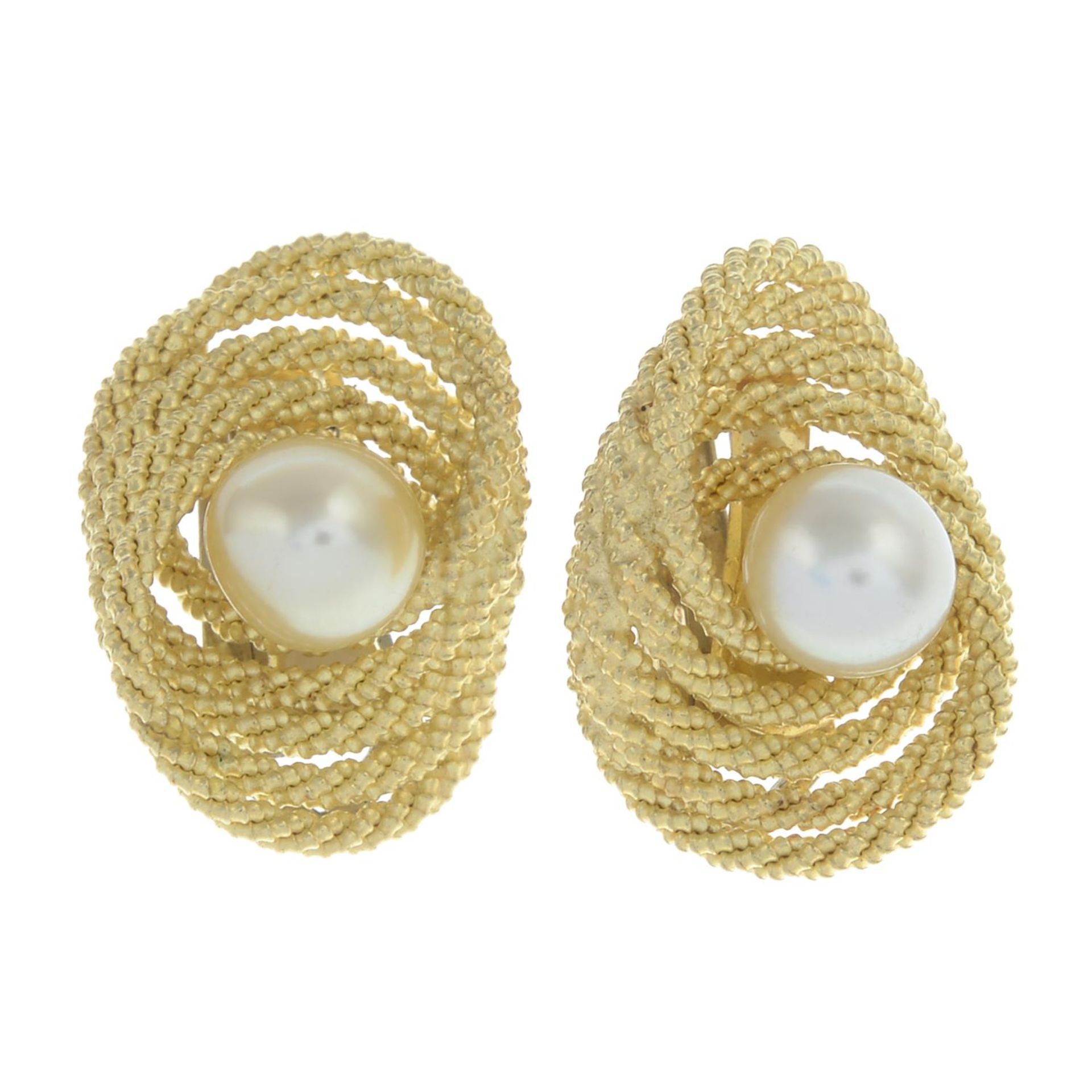 A pair of cultured pearl earrings.Approximate dimensions of one cultured pearl 6.2mms.