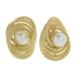 A pair of cultured pearl earrings.Approximate dimensions of one cultured pearl 6.2mms.