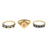 9ct gold sapphire and diamond half eternity ring,