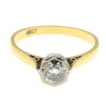 A diamond single-stone ring.Estimated diamond weight 0.30ct, K-L colour, SI clarity.