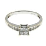 An 18ct gold square-shape diamond ring.Total diamond weight 0.50ct,