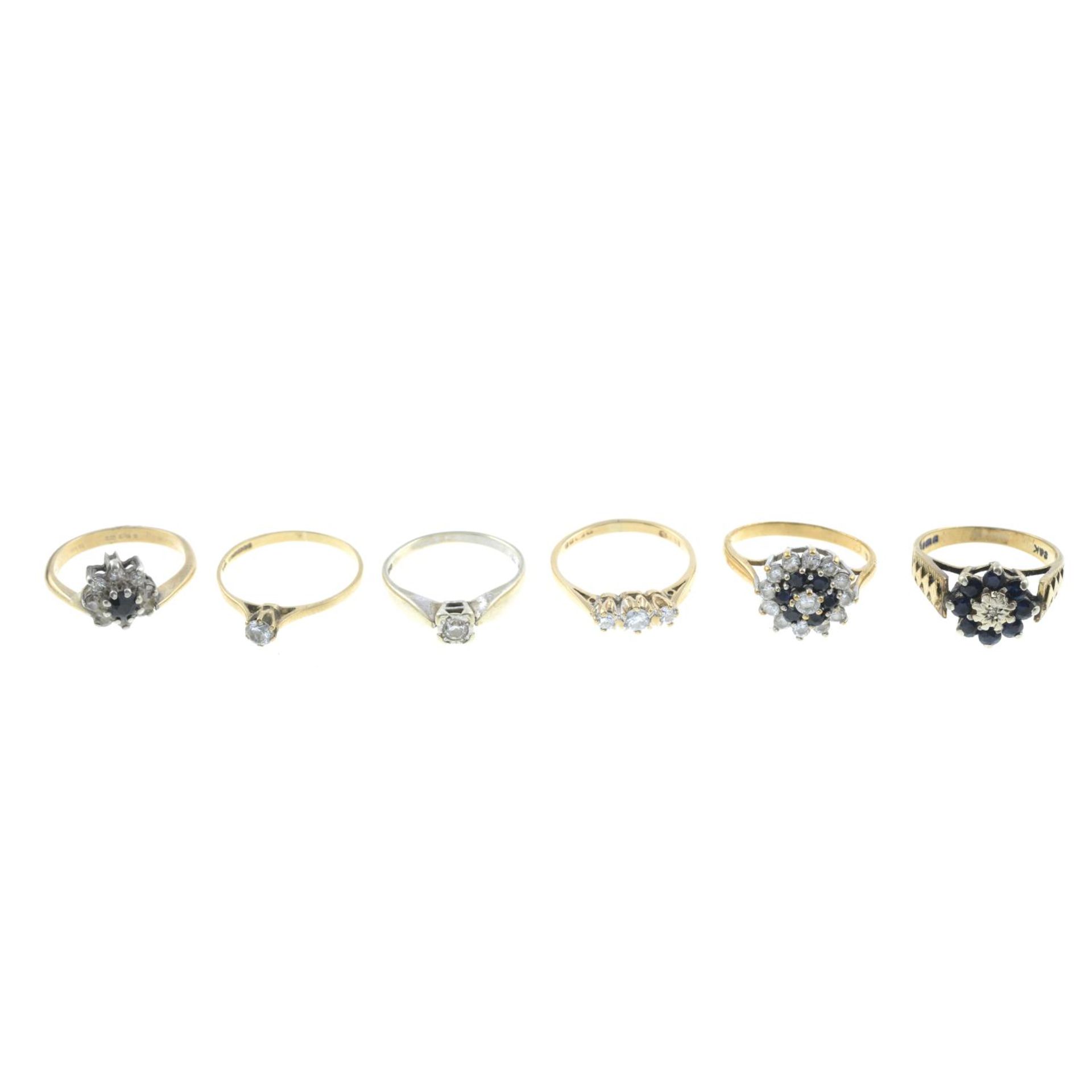 Three 9ct gold cubic zirconia rings, hallmarks for 9ct gold, ring sizes L1/2 to N, 5.4gms. - Bild 2 aus 2
