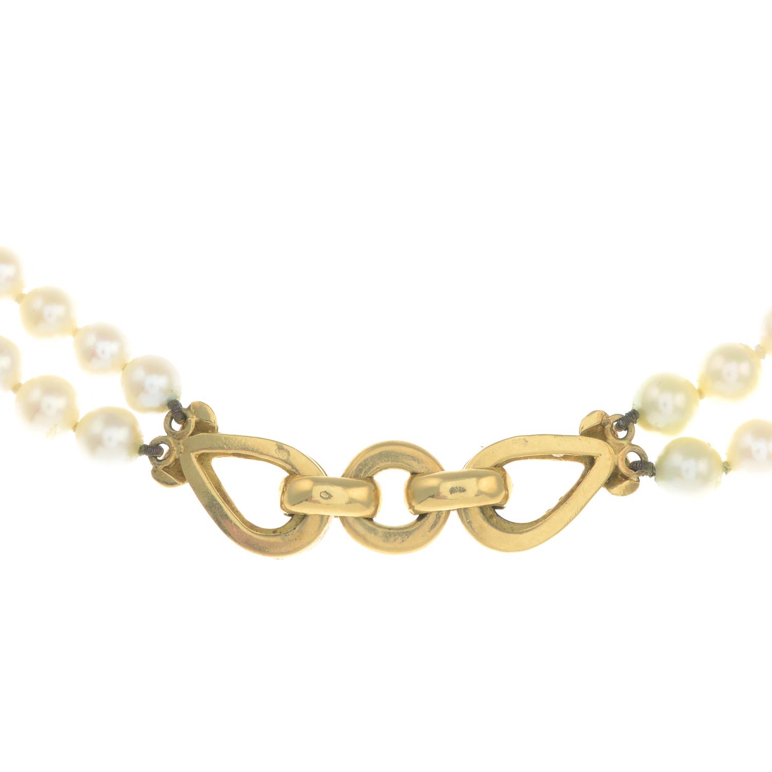 A cultured pearl two-row necklace, with diamond panel highlight. - Image 3 of 3