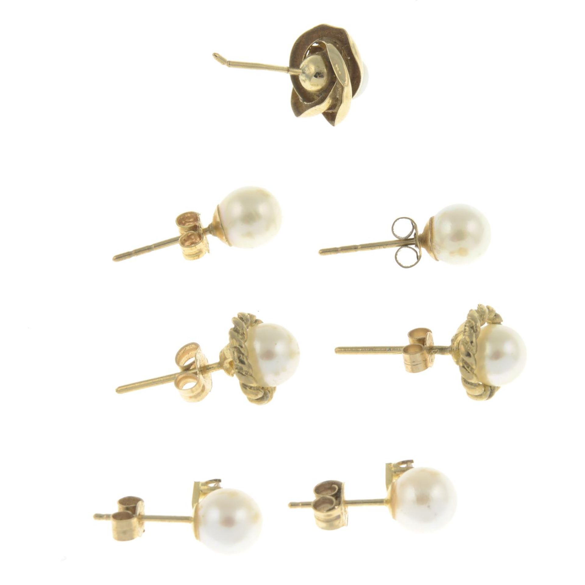 9ct gold cultured pearl single earring, hallmarks for 9ct gold, length 1cm, 0.4gm. - Bild 2 aus 2