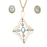 Early 20th century aquamarine and split pearl pendant,