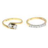 18ct gold diamond two-stone ring,