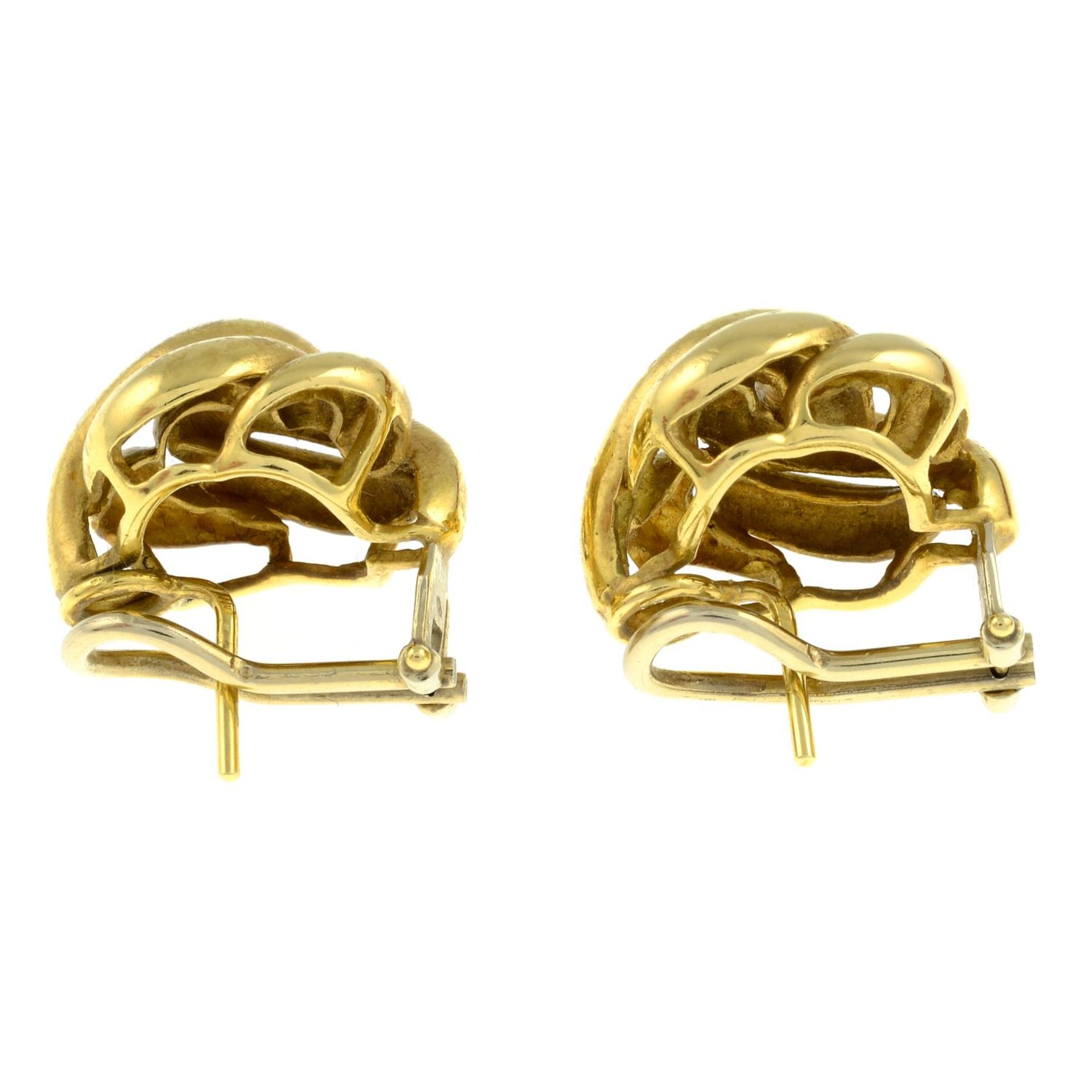 A pair of 18ct gold knot earrings.Import marks for Sheffield, 1990.Length 2cms. - Image 2 of 2