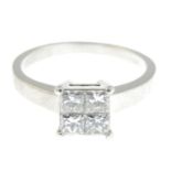 A platinum diamond quatrefoil ring.Estimated total diamond weight 1ct, H-I colour, VS clarity.