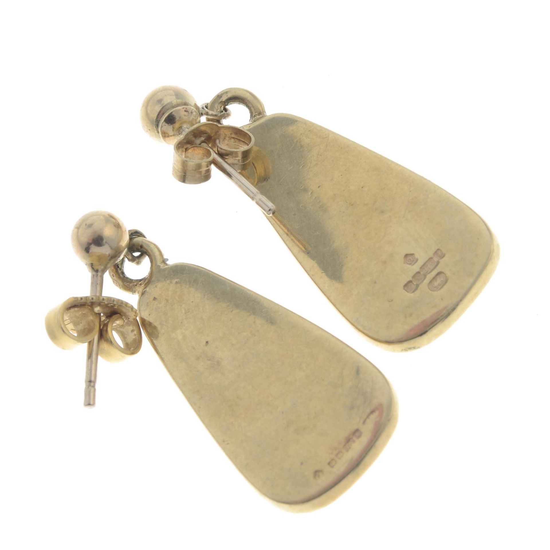 A pair of 9ct gold blue gem diamond drop earrings.Hallmarks for Sheffield.Length 2.8cms. - Bild 2 aus 2