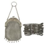 A chatelaine chainmail purse, together with a filigree bracelet.Length of bracelet 16cms.