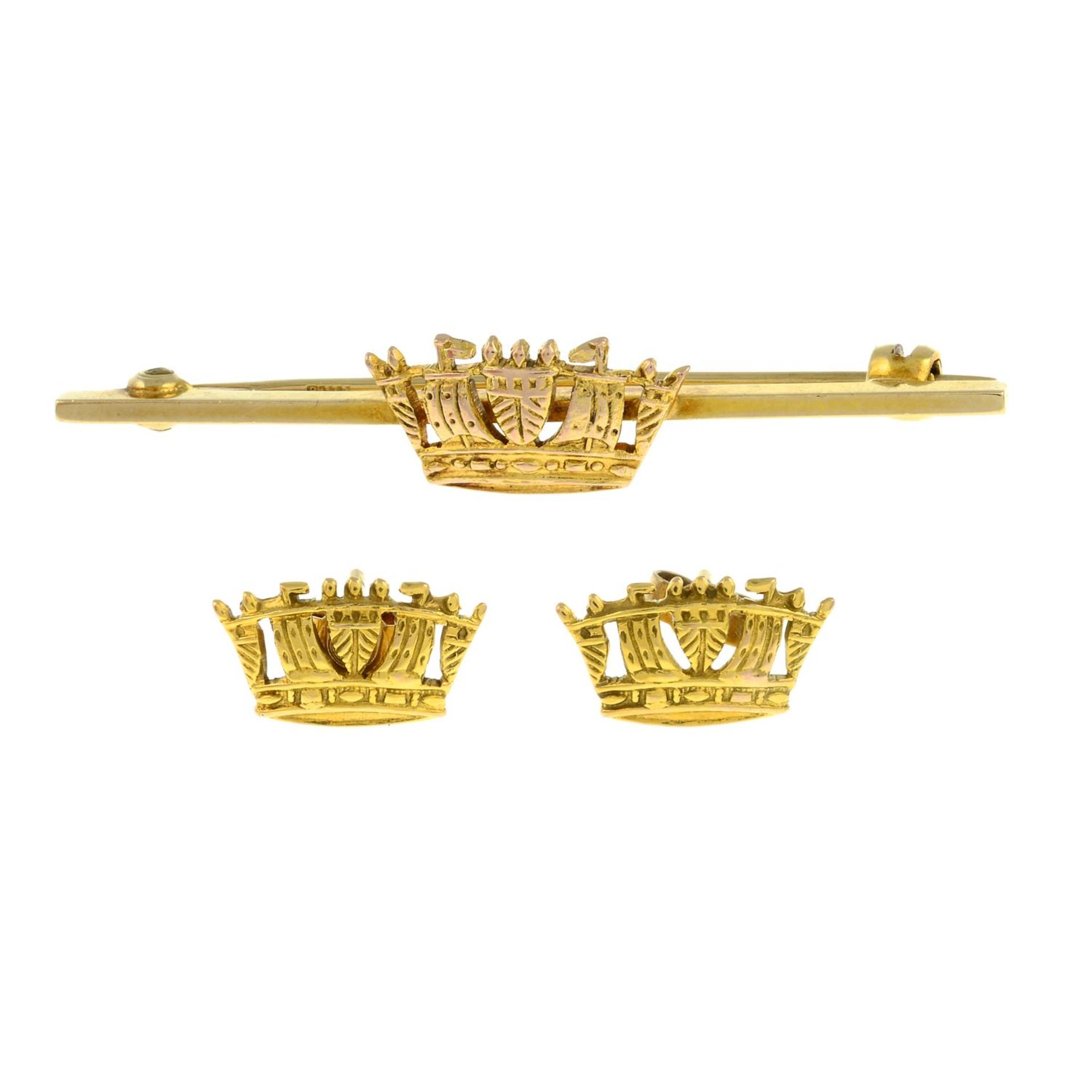 Mid 20th century 9ct gold crown bar brooch,