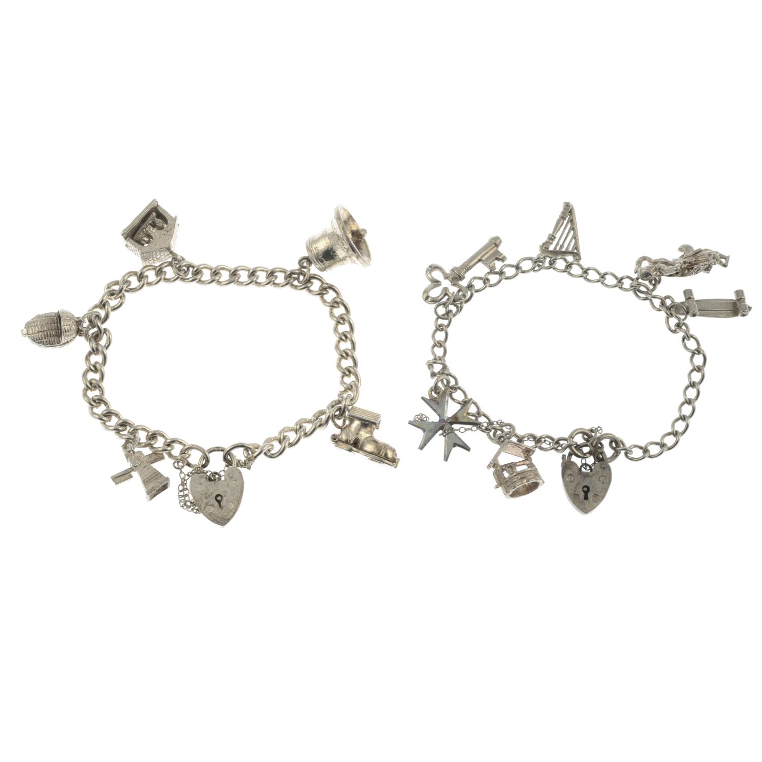 Two silver charm bracelets, - Image 2 of 2