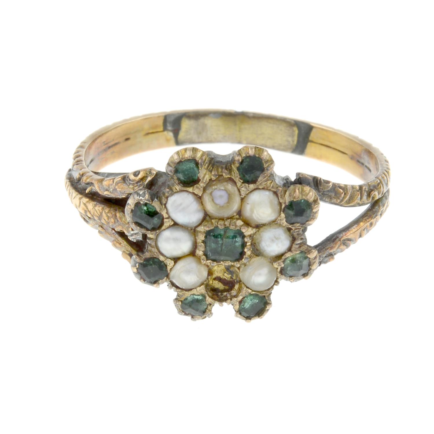 A Georgian split pearl and emerald ring,