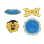 Four enamel brooches,