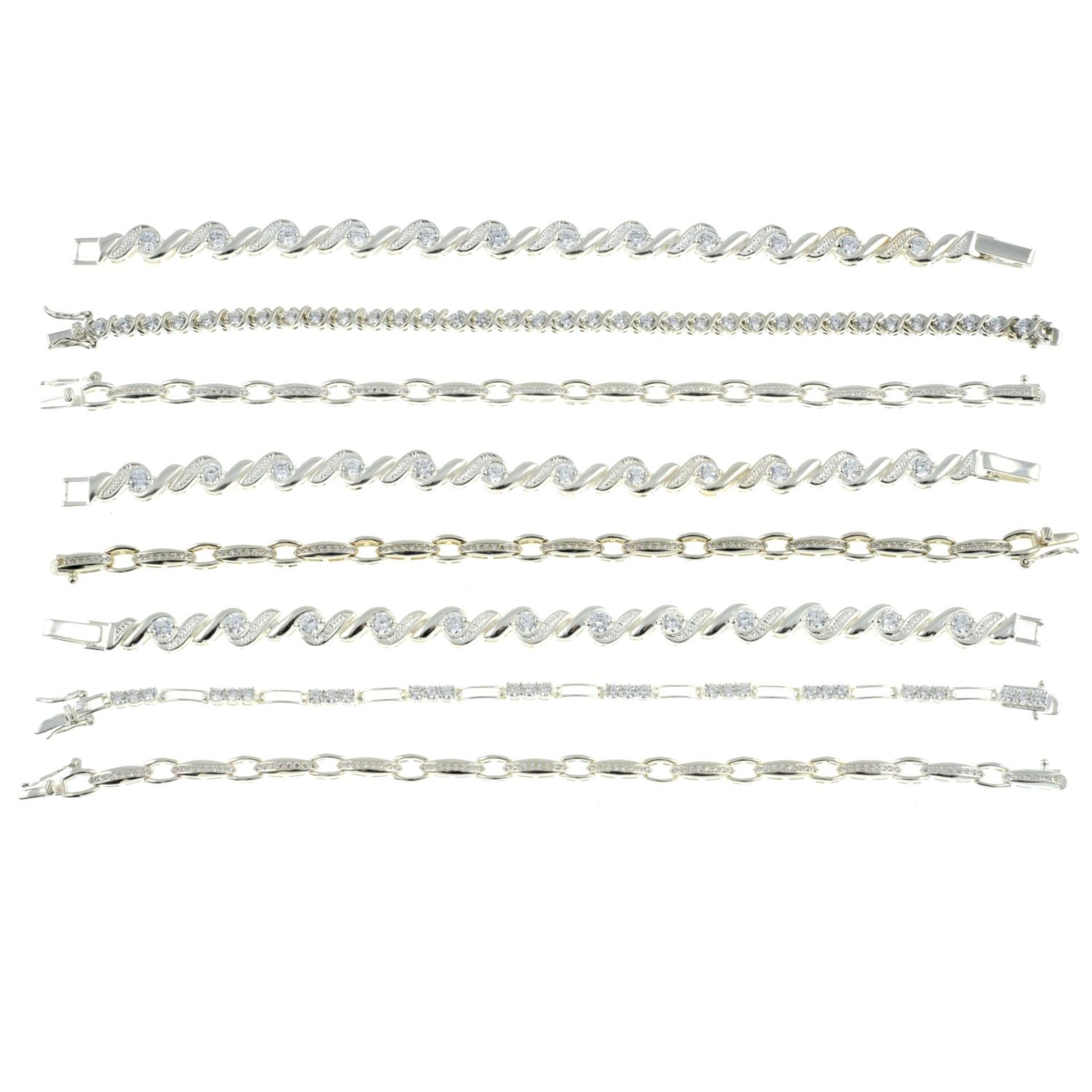 Eight cubic zirconia line bracelets. - Image 2 of 2