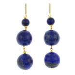 A pair of lapis lazuli and cubic zirconia earrings.Length 8cms.