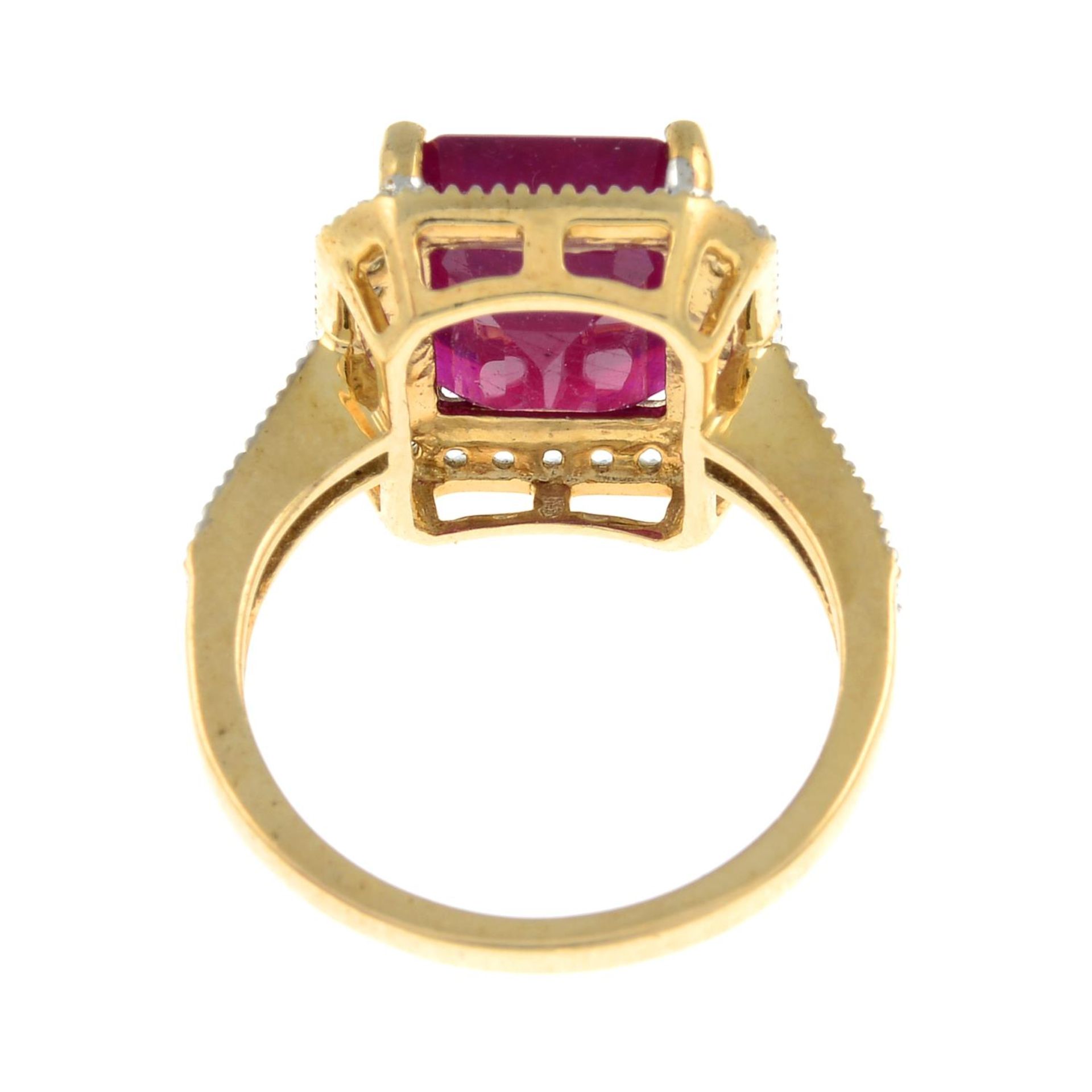 A 9ct gold ruby and colourless sapphire cluster ring.Ruby is glass-filled. - Image 2 of 2