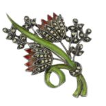 A selection of costume jewellery, to include a pyrite and enamel floral spray brooch.
