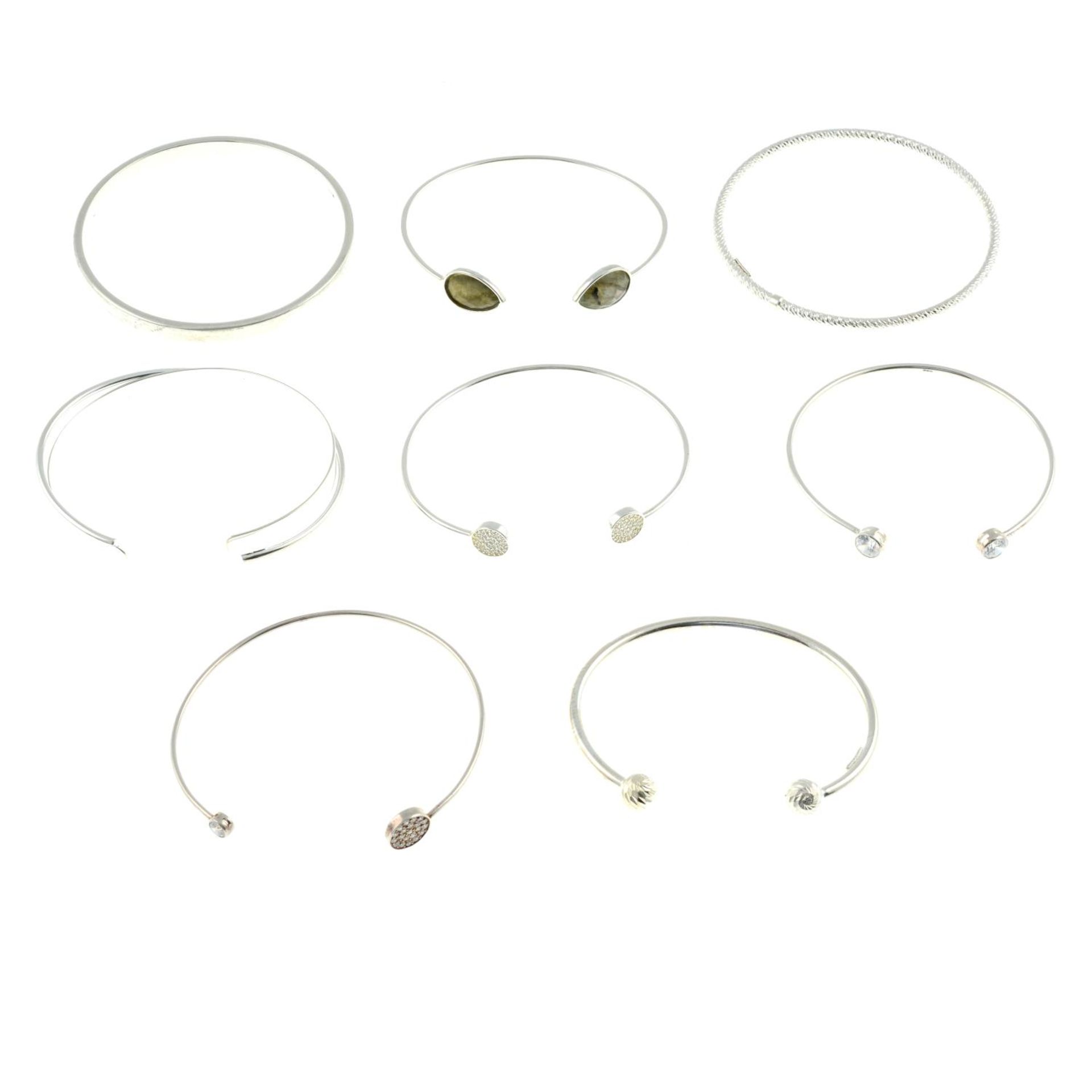 Ten bangles, to include a silver labradorite torque bangle.Two with hallmarks for silver. - Image 2 of 2
