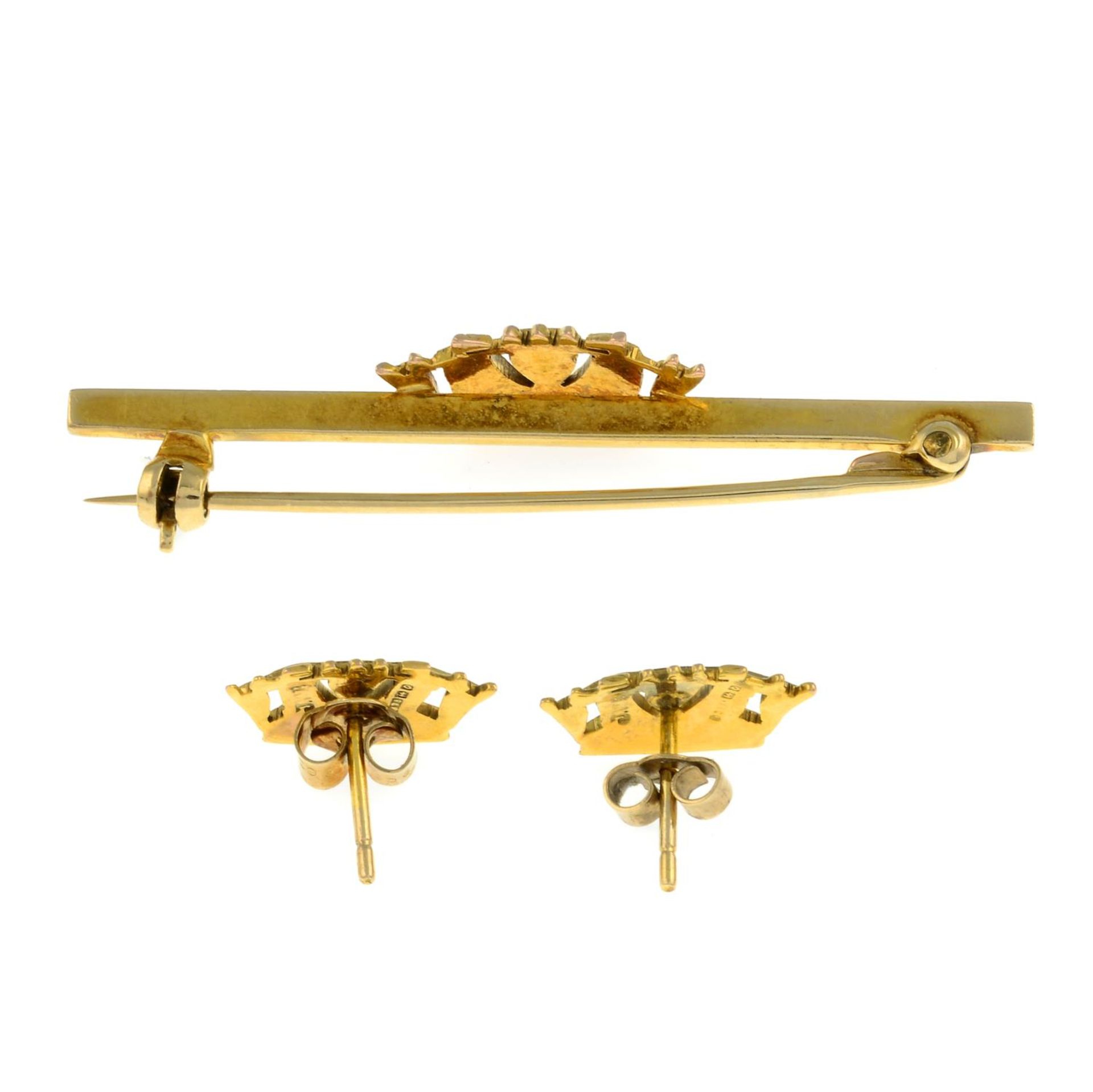 Mid 20th century 9ct gold crown bar brooch, - Image 2 of 2