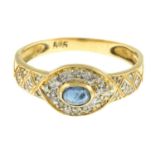 A sapphire cabochon and single-cut diamond ring.Stamped 585.Ring size N.