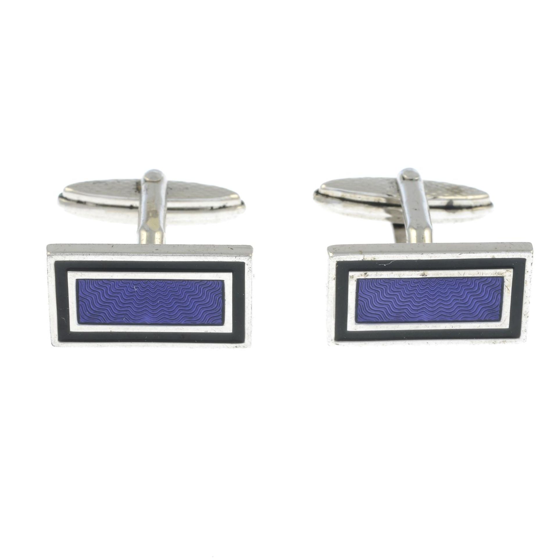 A pair of silver Dunhill enamel cufflinksHallmarks for London, AD makers mark.