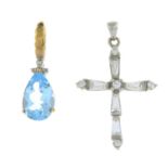 9ct gold topaz and diamond pendant,