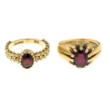 Two 9ct gold garnet rings.Hallmarks for London.