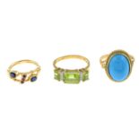 Two 9ct gold gem-set rings,