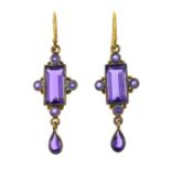 A pair of amethyst drop earrings.Length 4cms.