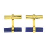 A pair of lapis lazuli cufflinks.Stamped 925.Length 2.5cms.