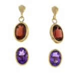 Four pairs of gem set earrings,